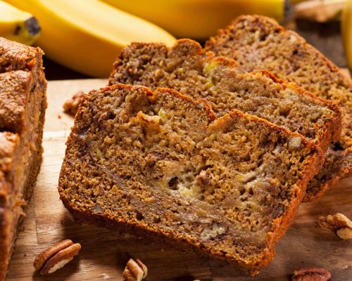 Homemade Banana Nut Bread Cut into Slices